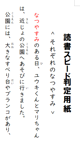 小学生の読書スピードを判定する。